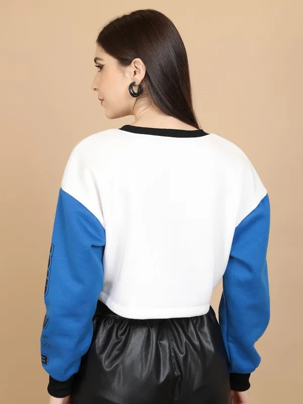  Tokyo Talkies Women White Printed Pullover Round Neck Sweatshirts
