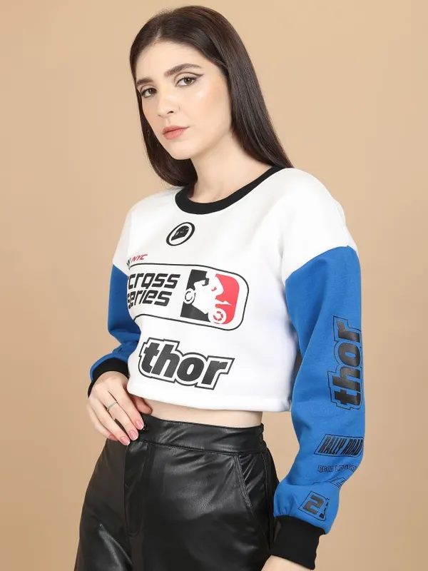  Tokyo Talkies Women White Printed Pullover Round Neck Sweatshirts