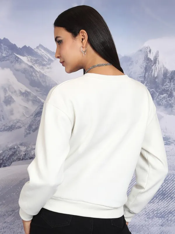  Tokyo Talkies Women Off White Printed Pullover Round Neck Sweatshirts