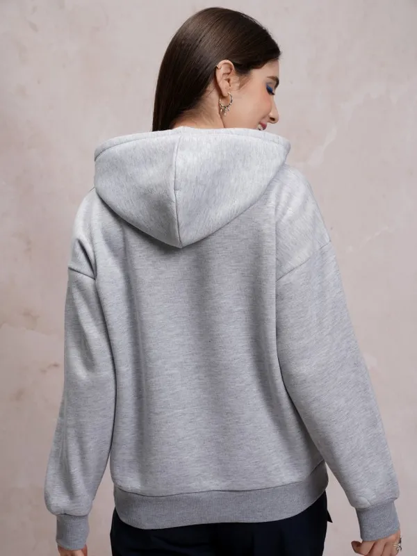  Tokyo Talkies Women Grey Printed Pullover Hood Sweatshirts