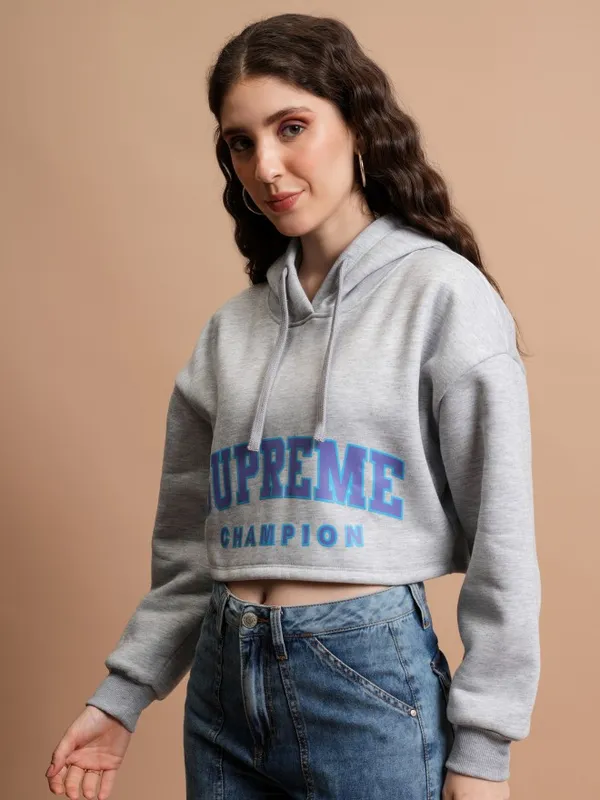  Tokyo Talkies Women Grey Printed Pullover Hood Sweatshirts