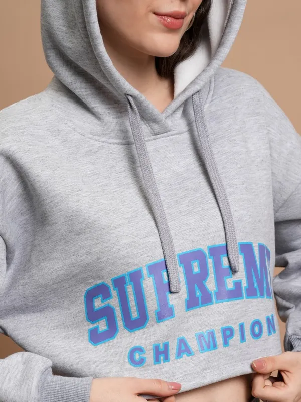  Tokyo Talkies Women Grey Printed Pullover Hood Sweatshirts