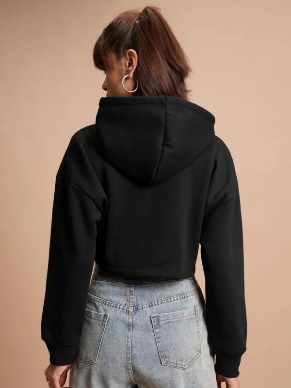  Tokyo Talkies Women Black Printed Pullover Hood Sweatshirts