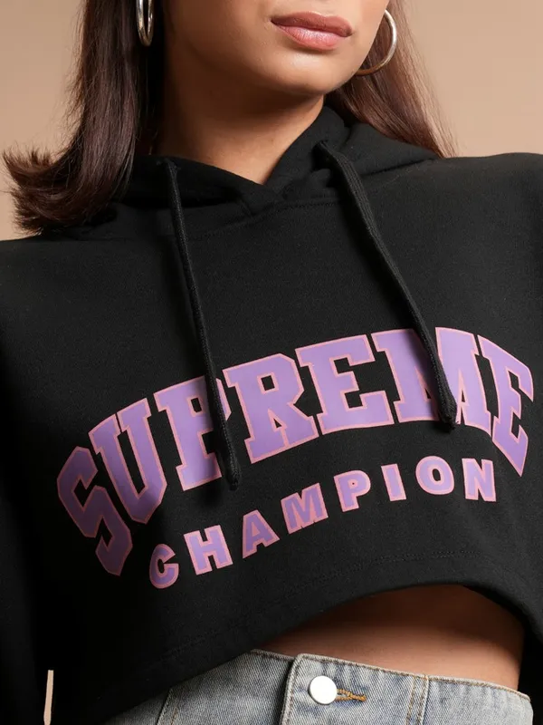  Tokyo Talkies Women Black Printed Pullover Hood Sweatshirts