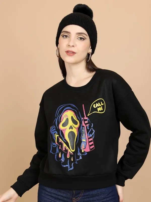 Tokyo Talkies Women Black Solid Pullover Round Neck Sweatshirts