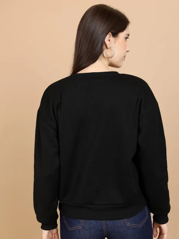  Tokyo Talkies Women Black Solid Pullover Round Neck Sweatshirts