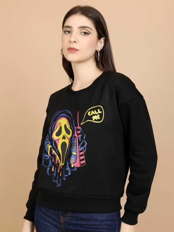  Tokyo Talkies Women Black Solid Pullover Round Neck Sweatshirts