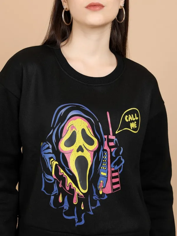  Tokyo Talkies Women Black Solid Pullover Round Neck Sweatshirts
