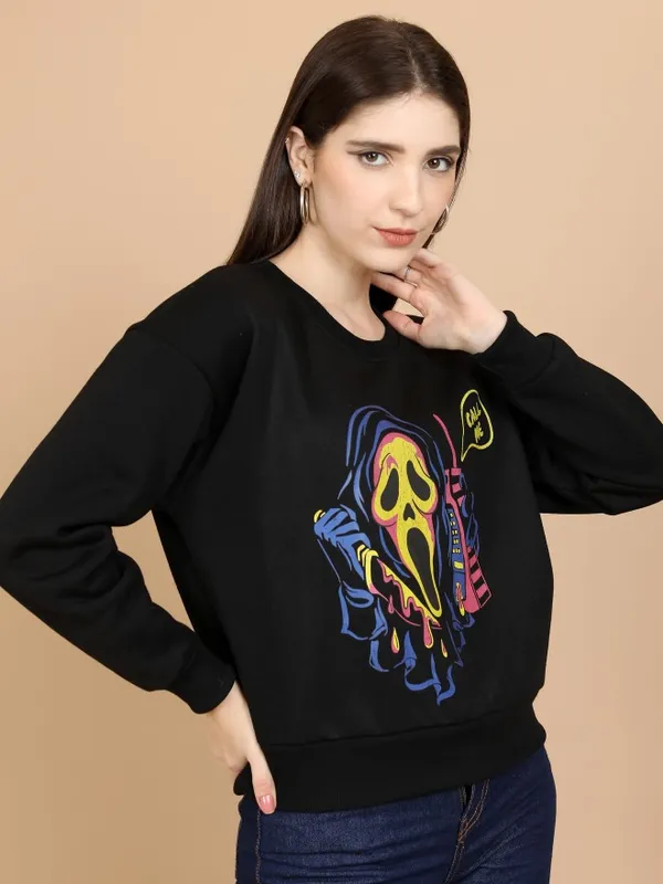  Tokyo Talkies Women Black Solid Pullover Round Neck Sweatshirts