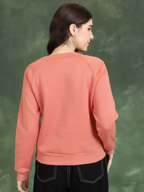  Tokyo Talkies Women Orange Printed Pullover Round Neck Sweatshirts