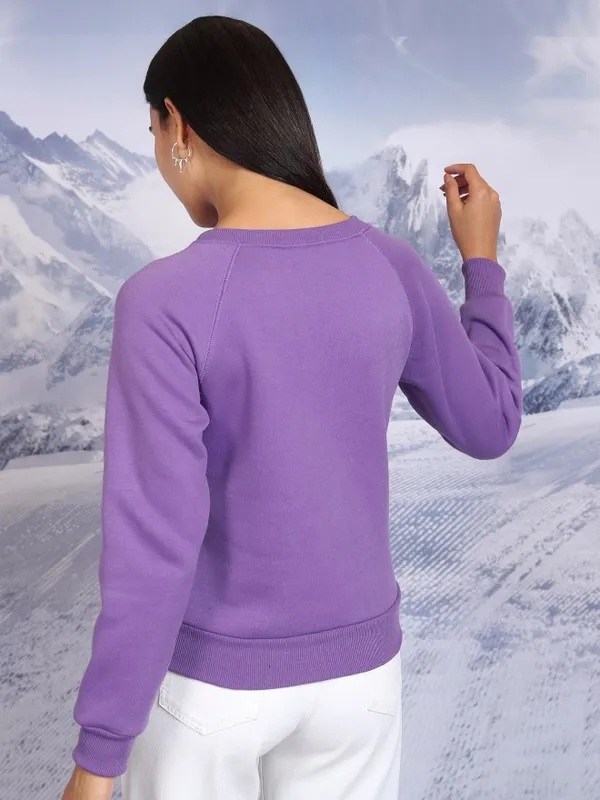  Tokyo Talkies Women Purple Printed Pullover Round Neck Sweatshirts