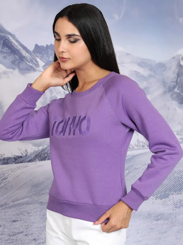  Tokyo Talkies Women Purple Printed Pullover Round Neck Sweatshirts
