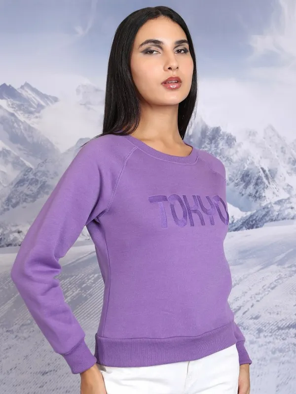 Tokyo Talkies Women Purple Printed Pullover Round Neck Sweatshirts