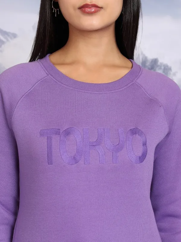  Tokyo Talkies Women Purple Printed Pullover Round Neck Sweatshirts