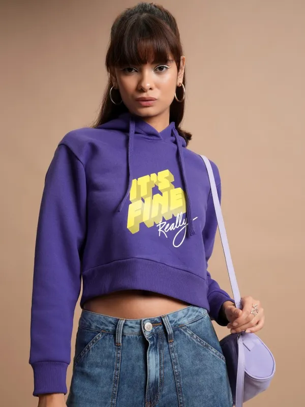  Tokyo Talkies Women Purple Printed Pullover Hood Sweatshirts