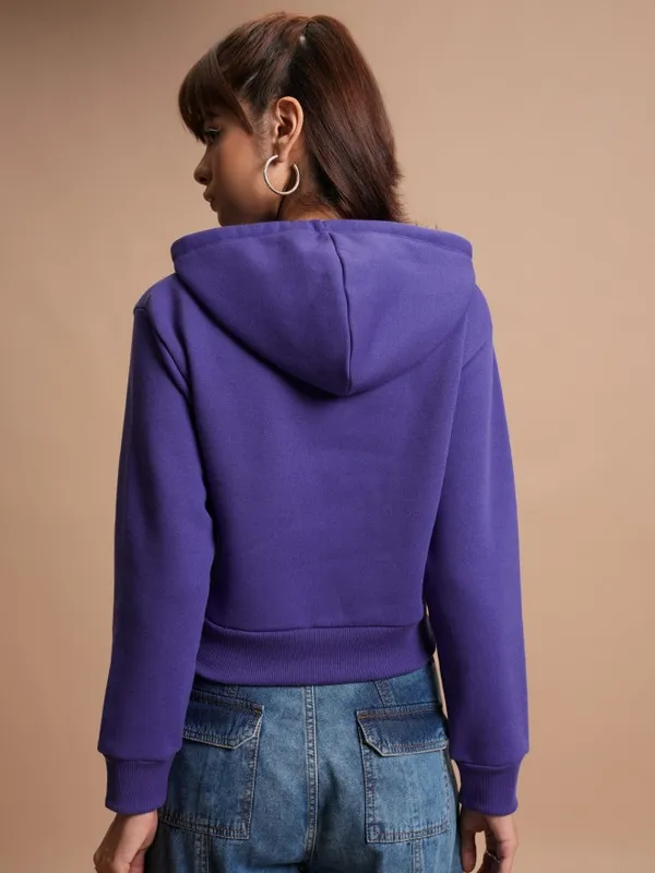  Tokyo Talkies Women Purple Printed Pullover Hood Sweatshirts
