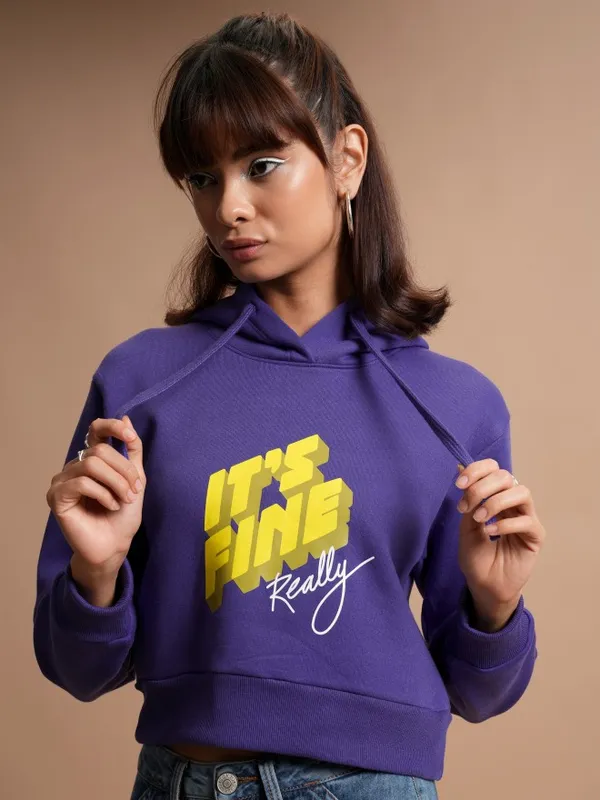  Tokyo Talkies Women Purple Printed Pullover Hood Sweatshirts