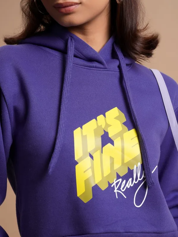  Tokyo Talkies Women Purple Printed Pullover Hood Sweatshirts