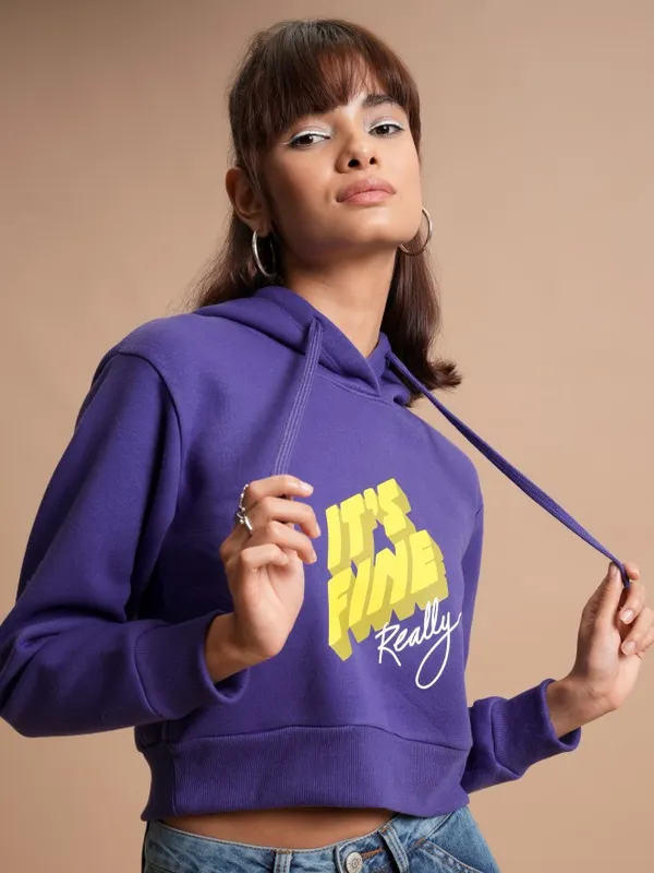  Tokyo Talkies Women Purple Printed Pullover Hood Sweatshirts
