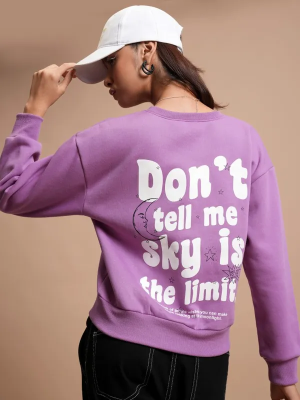  Tokyo Talkies Women Purple Printed Pullover Round Neck Sweatshirts