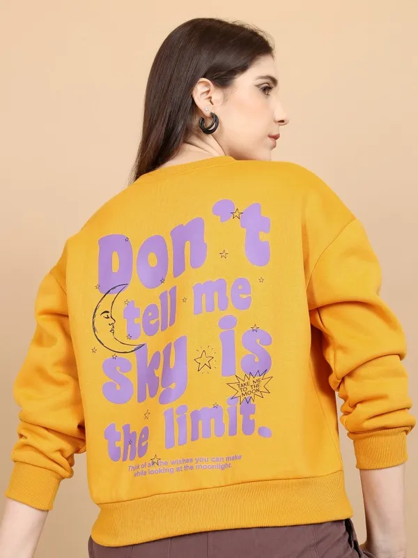  Tokyo Talkies Women Yellow Printed Pullover Round Neck Sweatshirts
