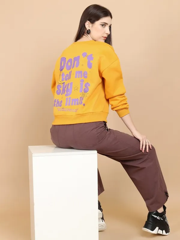  Tokyo Talkies Women Yellow Printed Pullover Round Neck Sweatshirts