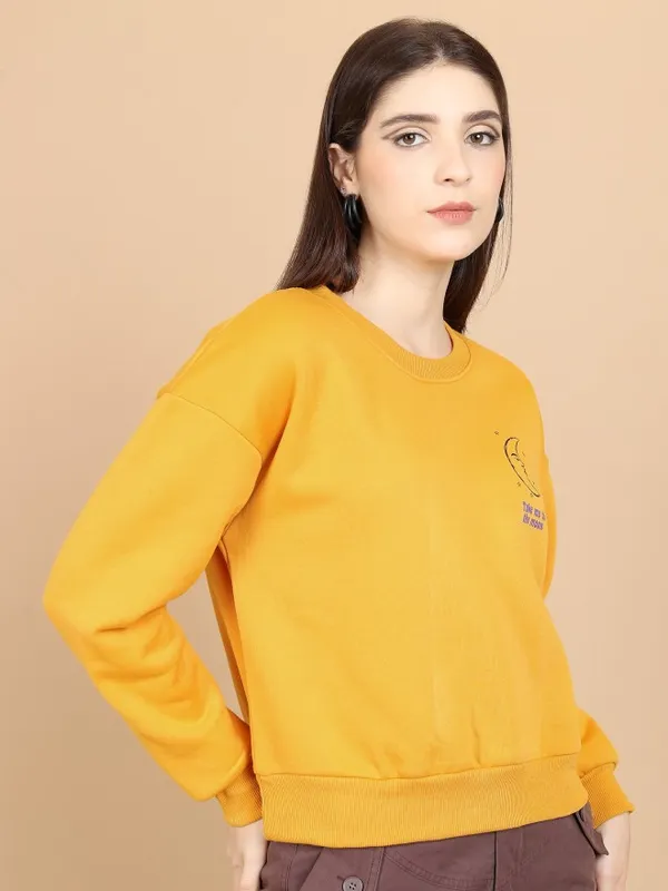  Tokyo Talkies Women Yellow Printed Pullover Round Neck Sweatshirts