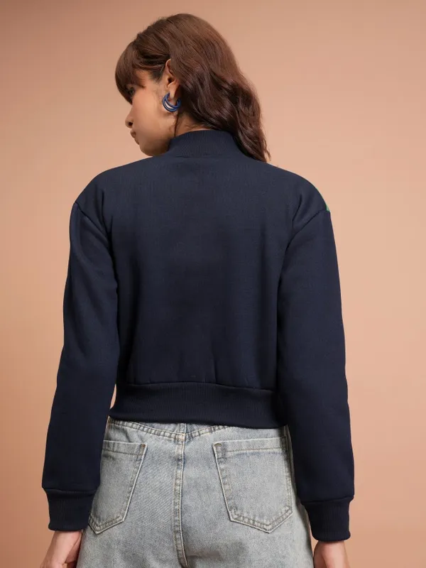  Tokyo Talkies Women Navy Blue Printed Pullover High Neck Sweatshirts