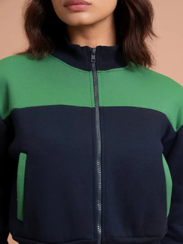  Tokyo Talkies Women Navy Blue Printed Pullover High Neck Sweatshirts