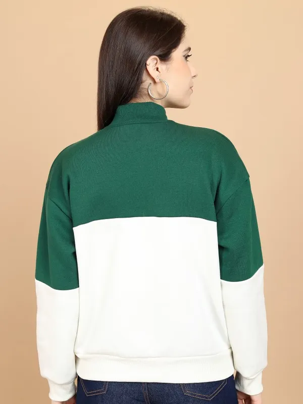  Tokyo Talkies Women Green Printed Pullover High Neck Sweatshirts