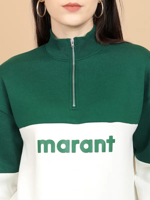  Tokyo Talkies Women Green Printed Pullover High Neck Sweatshirts