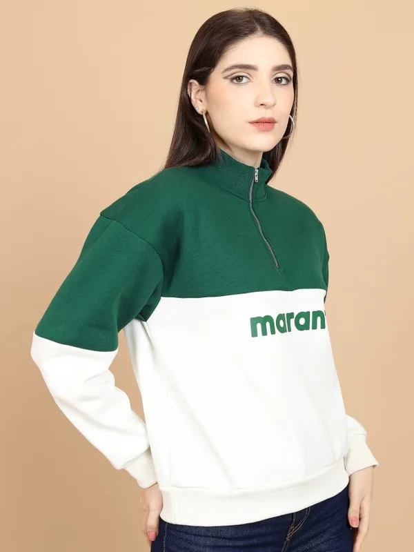  Tokyo Talkies Women Green Printed Pullover High Neck Sweatshirts