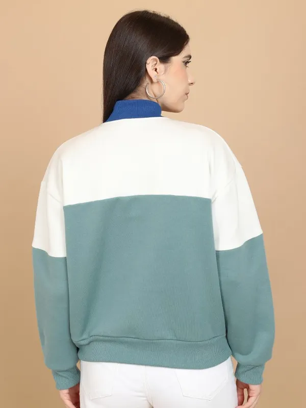  Tokyo Talkies Women Blue Printed Pullover High Neck Sweatshirts