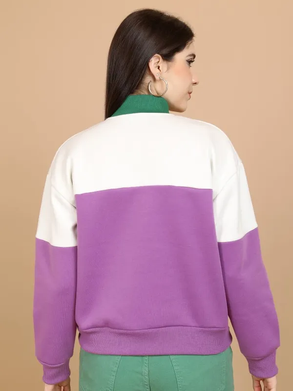  Tokyo Talkies Women Purple Printed Pullover High Neck Sweatshirts