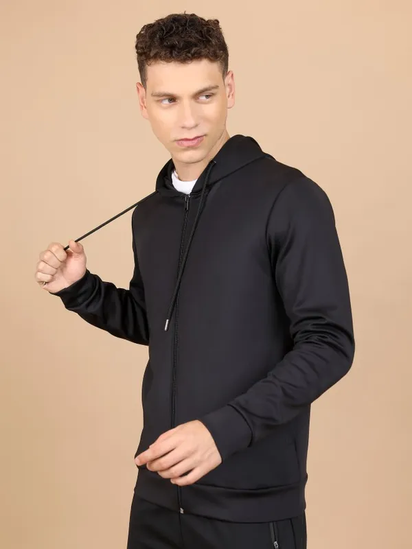  Highlander Men Black Hood Front-Open Sweatshirts