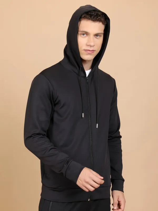  Highlander Men Black Hood Front-Open Sweatshirts