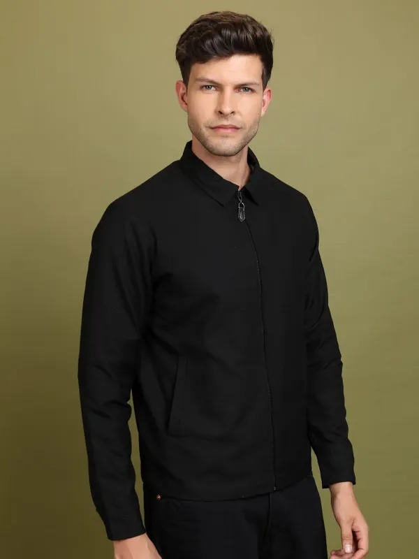  Highlander Men Black Solid Bomber Jackets