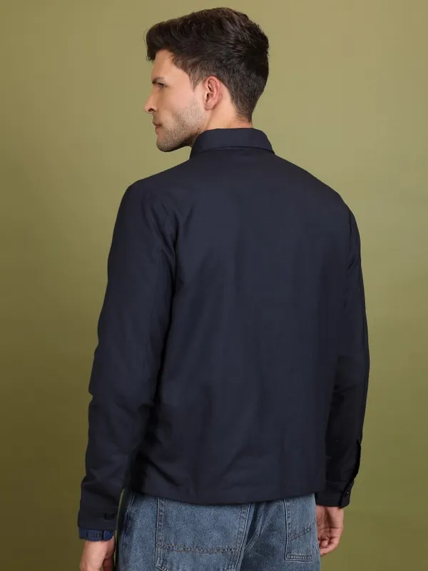  Highlander Men Navy Blue Checked Bomber Jackets
