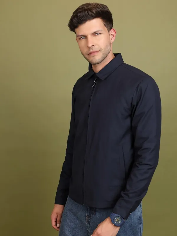 Highlander Men Navy Blue Checked Bomber Jackets