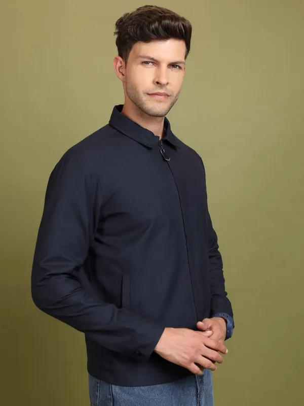  Highlander Men Navy Blue Checked Bomber Jackets
