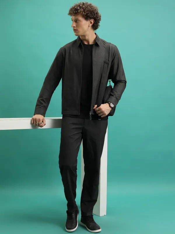 Men Solid Bomber Jacket