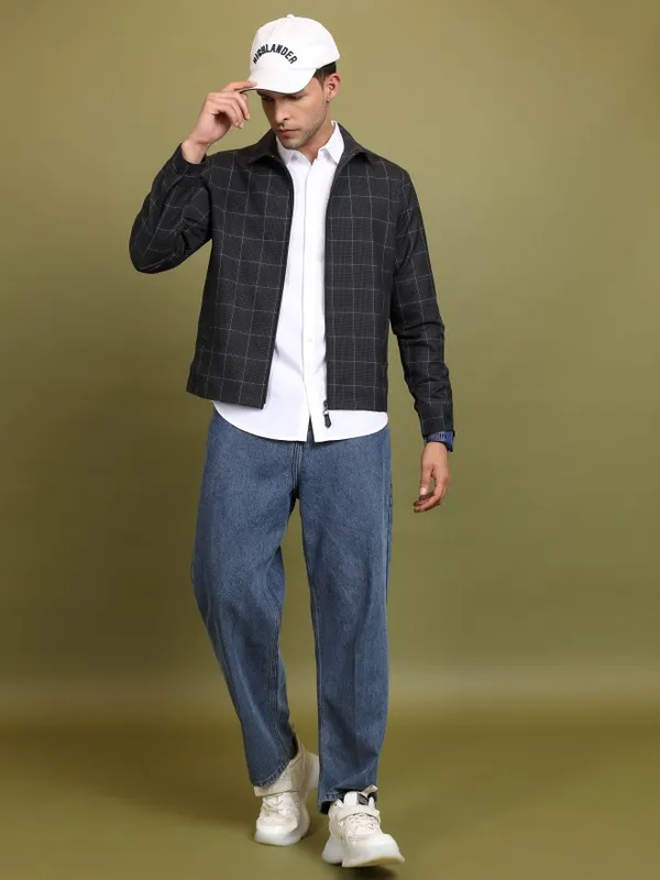  Highlander Men Black Checked Bomber Jackets