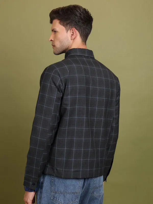  Highlander Men Black Checked Bomber Jackets