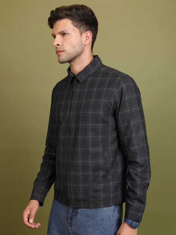  Highlander Men Black Checked Bomber Jackets