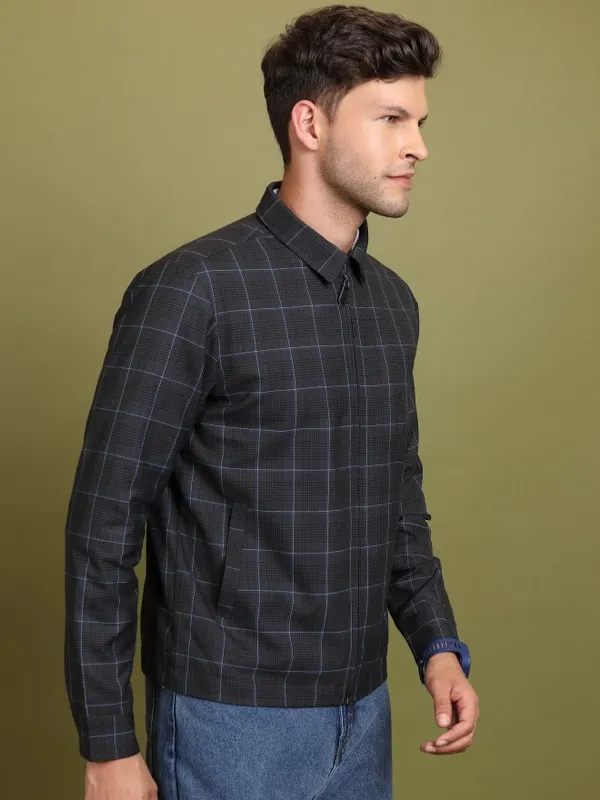  Highlander Men Black Checked Bomber Jackets