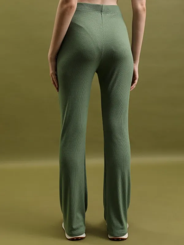  Tokyo Talkies Women Olive Solid Flared Casual Trousers