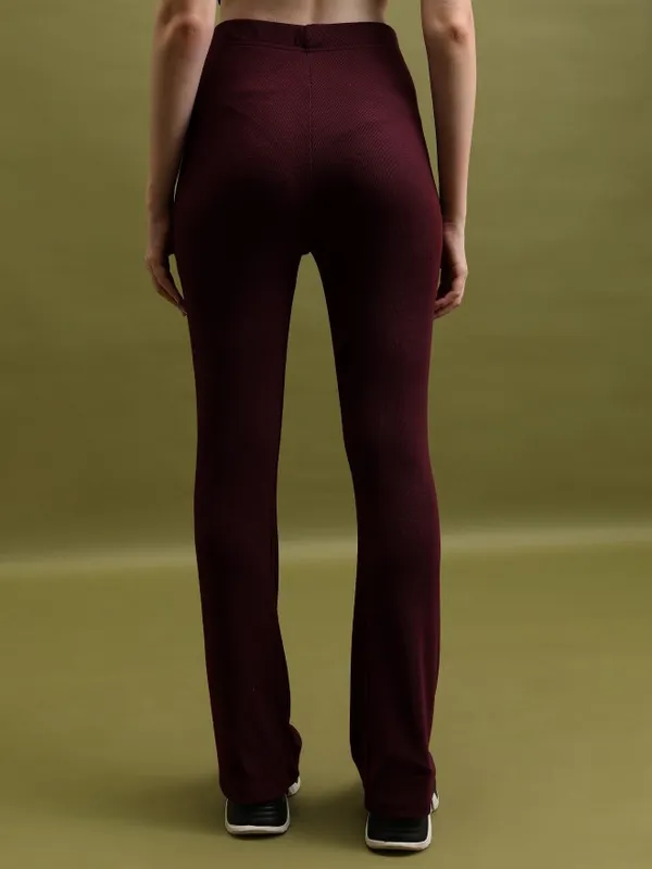  Tokyo Talkies Women Maroon Solid Flared Casual Trousers