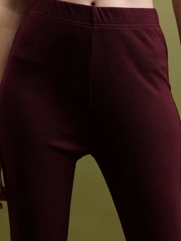  Tokyo Talkies Women Maroon Solid Flared Casual Trousers