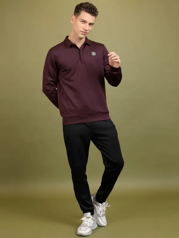  Highlander Men Burgundy High Neck Pullover Sweatshirts