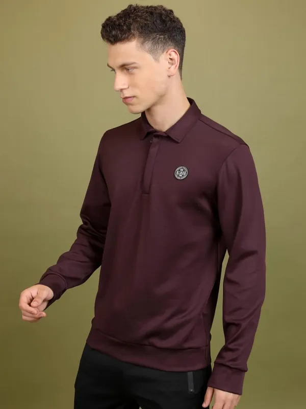  Highlander Men Burgundy High Neck Pullover Sweatshirts